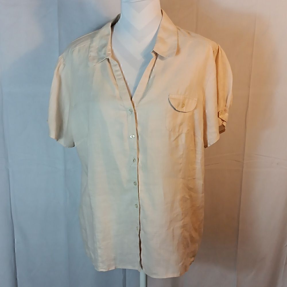 August Silk Beige Linen Top